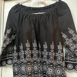 Talbots Women’s Black White Embroidered Top Blouse Size PM
